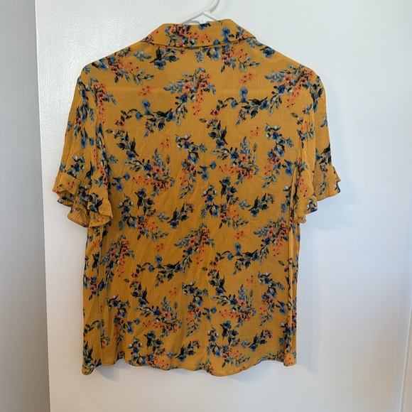 Mustard Floral Button Down Blouse - Picture 5 of 6